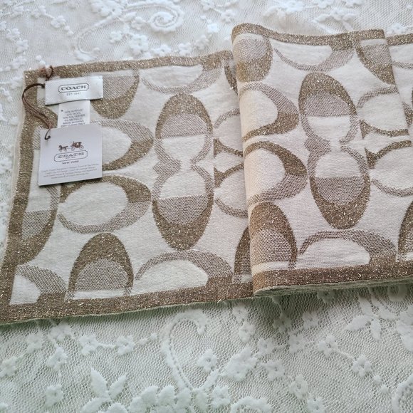 Coach Metallic Gold and Cream Scarf - Picture 1 of 2